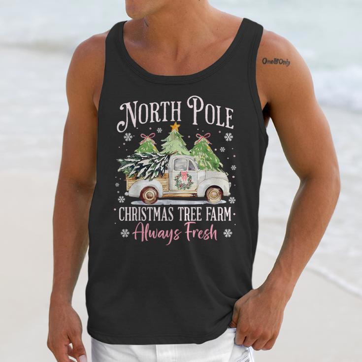 North Pole Tree Farm Merry Christmas Holiday Scene Nostalgia Unisex Tank Top