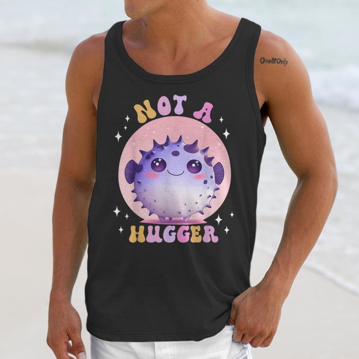 Not a Hugger Cute Pufferfish Autism Awareness Introverts Unisex Tank Top