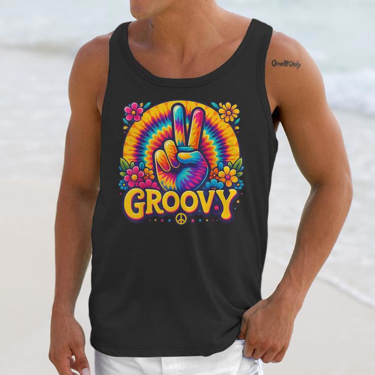 Peace Sign Groovy Vibes Costume Nostalgia Tie Dye Fashion Unisex Tank Top