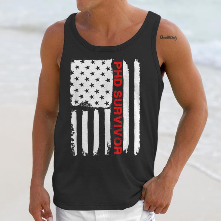 PhD Survivor Graduation American Flag Shirt Degree Tee Women Kids Men Unisex Tank Top