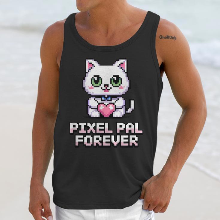 Pixel Art Pet Cat Y2K Retro Vintage Digital Nostalgia Tech Unisex Tank Top