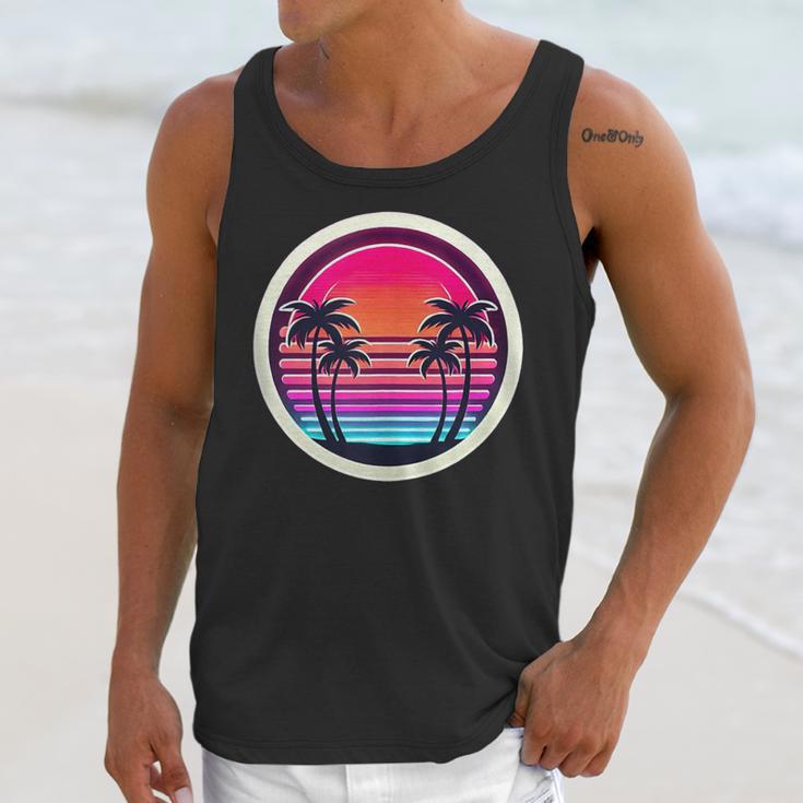 Retro 80s Synthwave Sunset & Palm Trees Retro Nostalgia 80s Unisex Tank Top