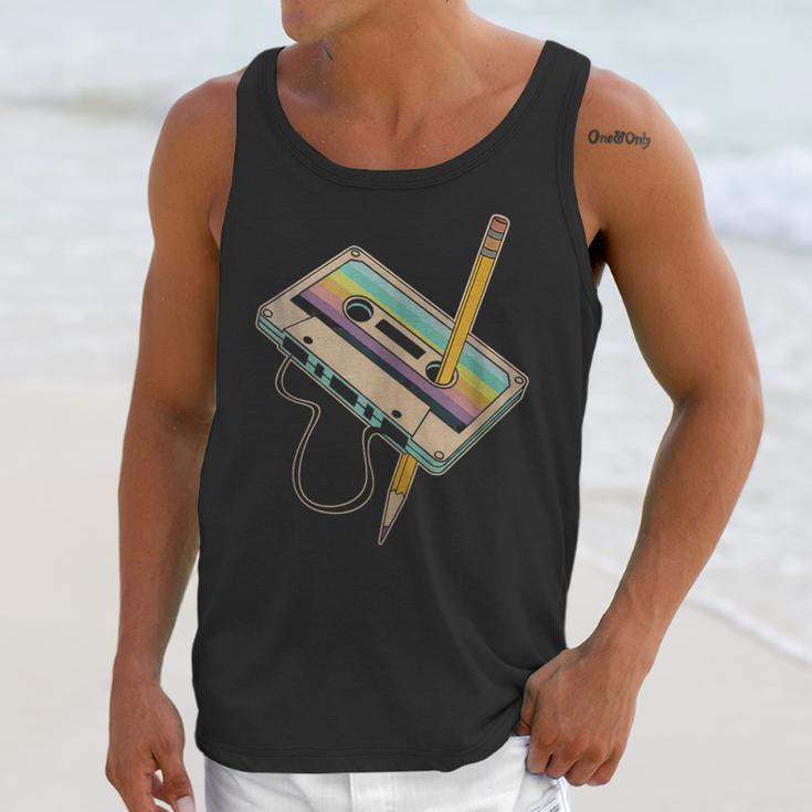 Retro Cassette And Pencil 80s 90s Nostalgia Music Lover Unisex Tank Top