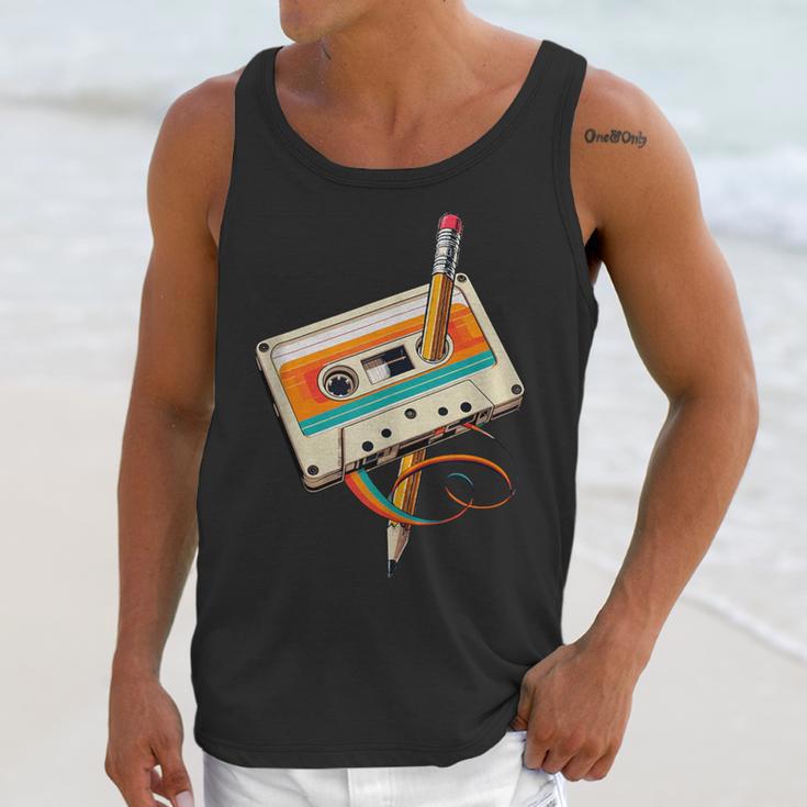 Retro Cassette Tape & Pencil Rewind Nostalgia Party 80s 90s Unisex Tank Top