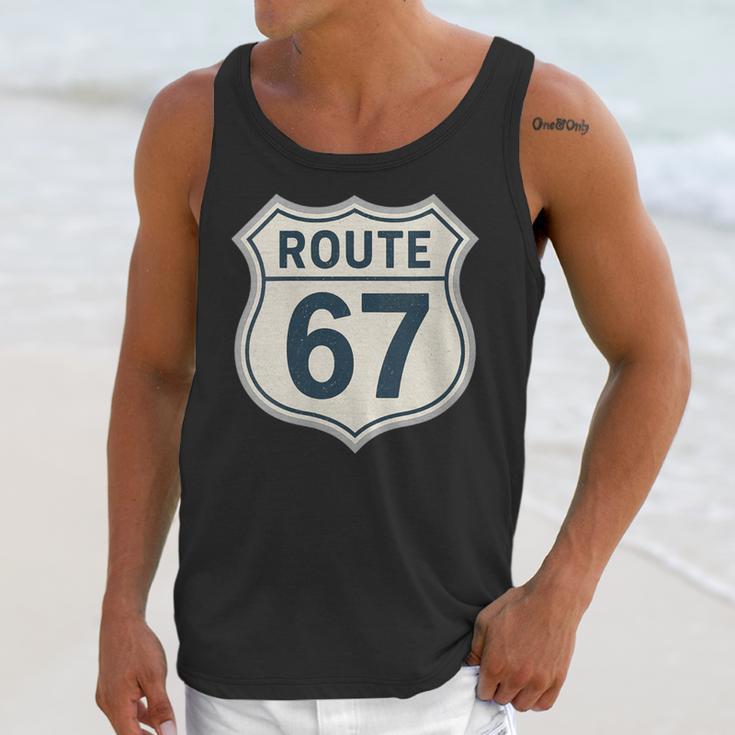 Retro Route 67 Highway Sign Vintage Road Nostalgia Unisex Tank Top