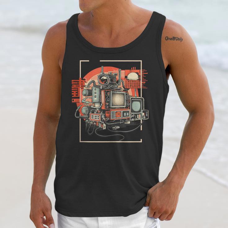 Retro Tech Stack 80s 90s Nostalgia Analog TV Cameras Unisex Tank Top