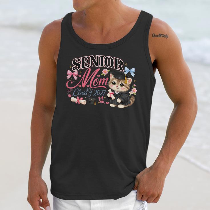Senior Mom Class Of 2027 Cute Cat Graduation Pink Bows Girls Unisex Tank Top
