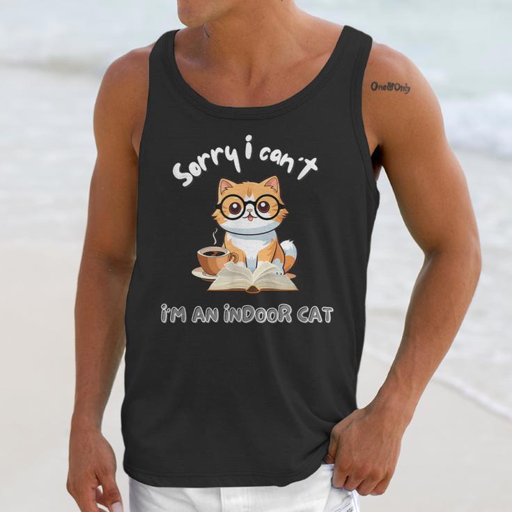 Sorry I Can't Indoor Cat Top For Introvert With Coffee Book For Men Women Kids Unisex Tank Top