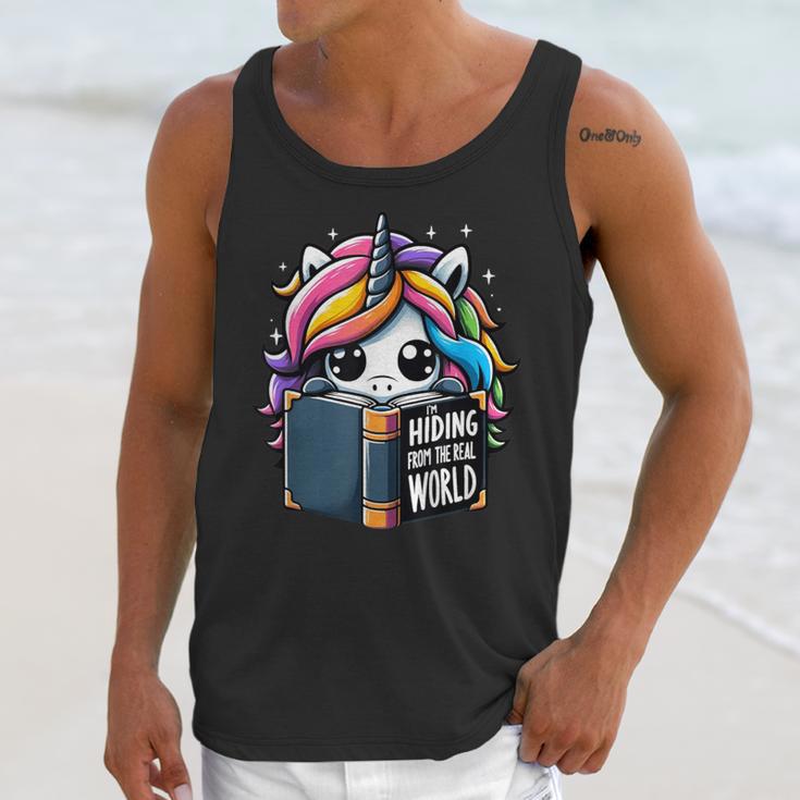 Unicorn Reading Book Reader Introvert Book Lover Humor Unisex Tank Top