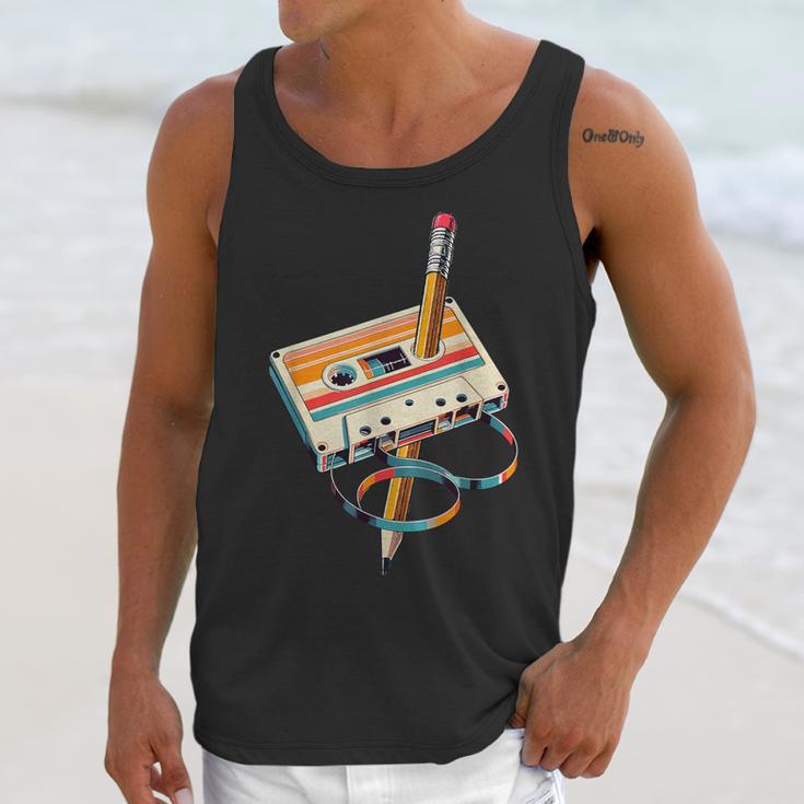 Vintage Cassette Tape And Pencil Nostalgia Party 70s 80s 90s Unisex Tank Top Vintage Cassette Tape And Pencil Nostalgia Party 70s 80s 90s Unisex Tank Top