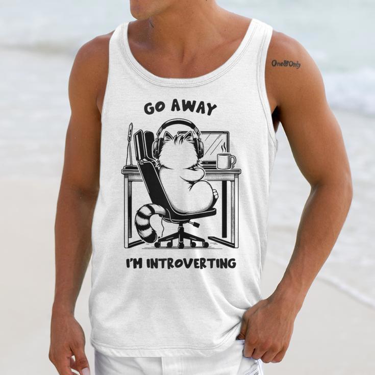 Cat With Coffee On Computer Go Away I'm Introverting Unisex Tank Top Cat With Coffee On Computer Go Away I'm Introverting Unisex Tank Top