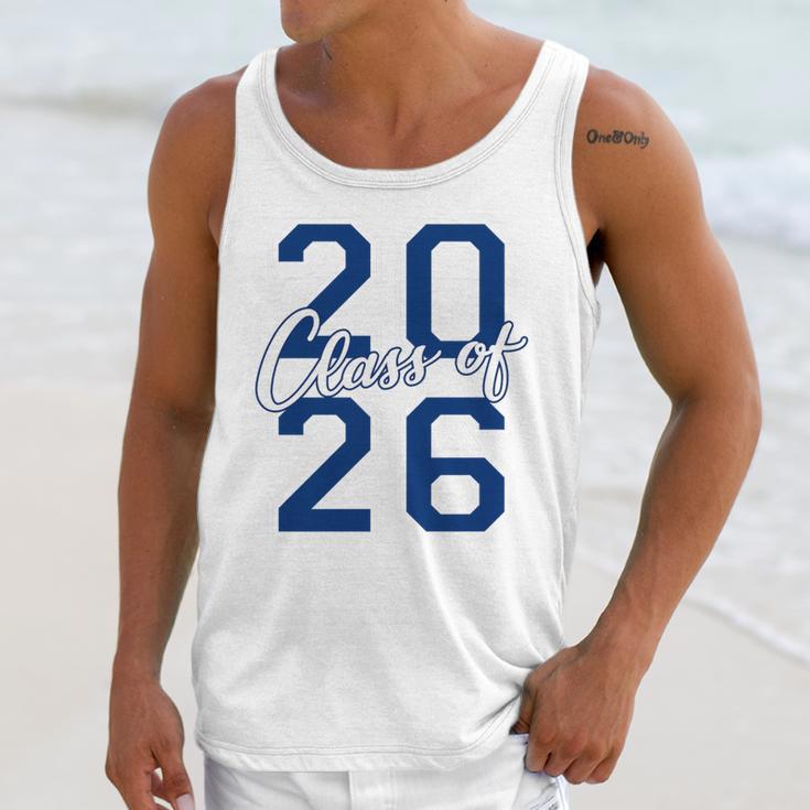 Class Of 2026 Graduation Varsity Navy Blue Letters Premium Tri-Blend Unisex Tank Top
