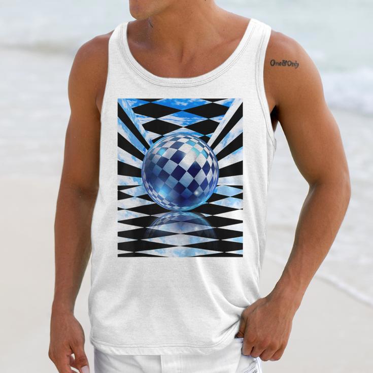 Frutiger Aero Aesthetic Tech Checkered Room Orb Sky Raglan Baseball Tee Unisex Tank Top