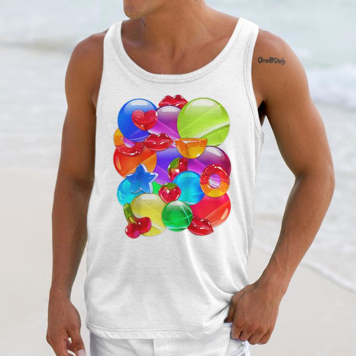 Frutiger Aero Aesthetic Tech Orb Pattern Heart Cherry Lips Raglan Baseball Tee Unisex Tank Top