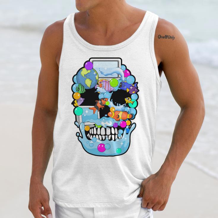 Frutiger Aero Aesthetic Tech Skull Computer Fishes Unisex Tank Top