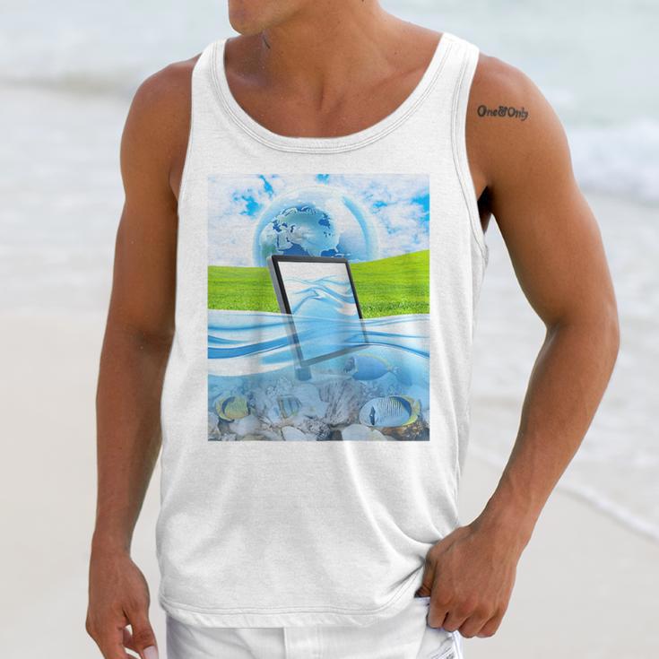 Frutiger Aero Aesthetic Tech Water Fishes Monitor Screen Raglan Baseball Tee Unisex Tank Top Frutiger Aero Aesthetic Tech Water Fishes Monitor Screen Raglan Baseball Tee Unisex Tank Top