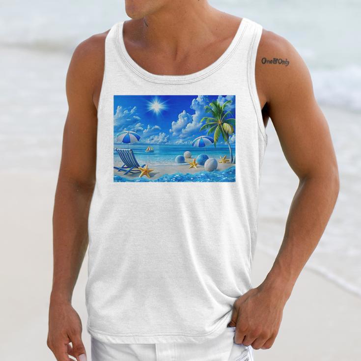 Frutiger Aero Beach Y2k Aesthetic Palm Tree Sand Ocean Premium Unisex Tank Top