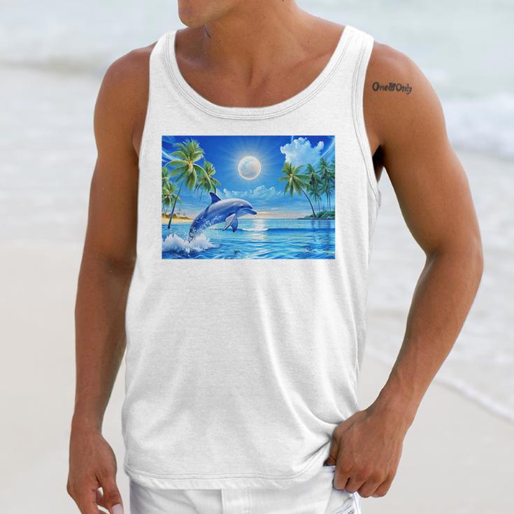 Frutiger Aero Dolphin Sunset Ocean With Palm Trees Y2k Premium Unisex Tank Top Frutiger Aero Dolphin Sunset Ocean With Palm Trees Y2k Premium Unisex Tank Top