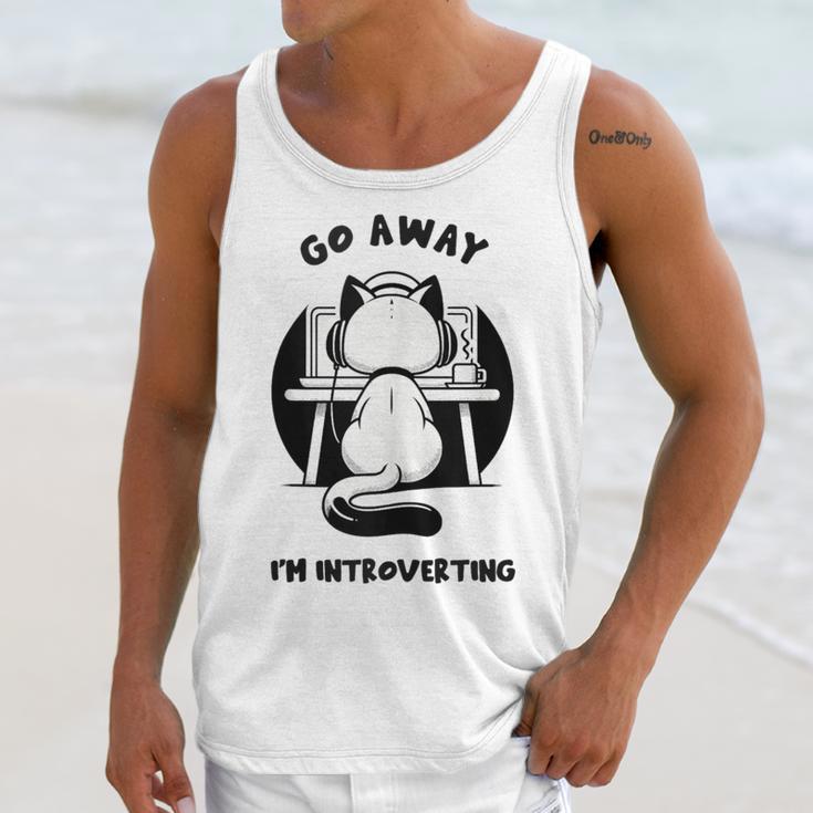 Go Away I'm Introverting Cat With Coffee Unisex Tank Top Go Away I'm Introverting Cat With Coffee Unisex Tank Top