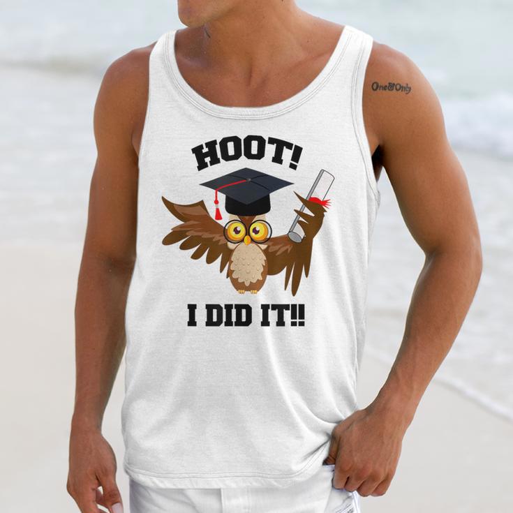 Hoot I Did It Grad Owl Holding Graduation Diploma Congrats Unisex Tank Top