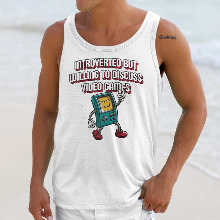 Introverted But Willing To Discuss Video Games Introvert Raglan Baseball Tee Unisex Tank Top