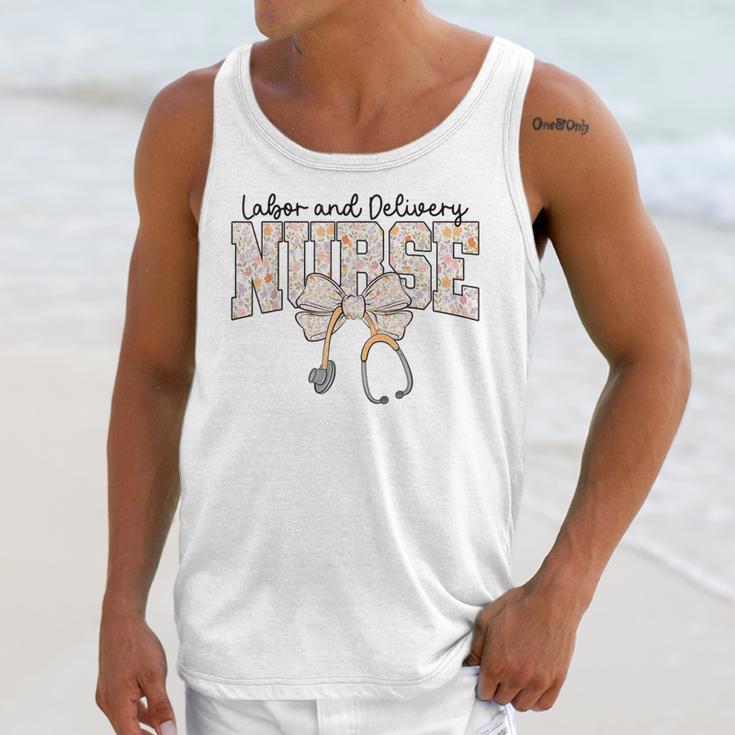 Labor And Delivery Nurse Stethoscope Coquette Bow Graduation Unisex Tank Top