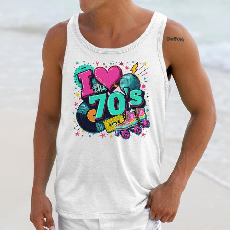 I Love The 70s Retro Cassette Roller Vinyl Disco Nostalgia Premium Tri-Blend Unisex Tank Top