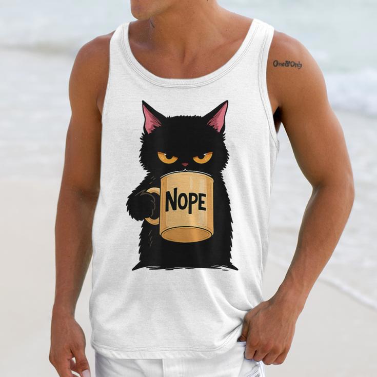 Nope Coffee Cat – Introvert Humor Monday Kitty Unisex Tank Top