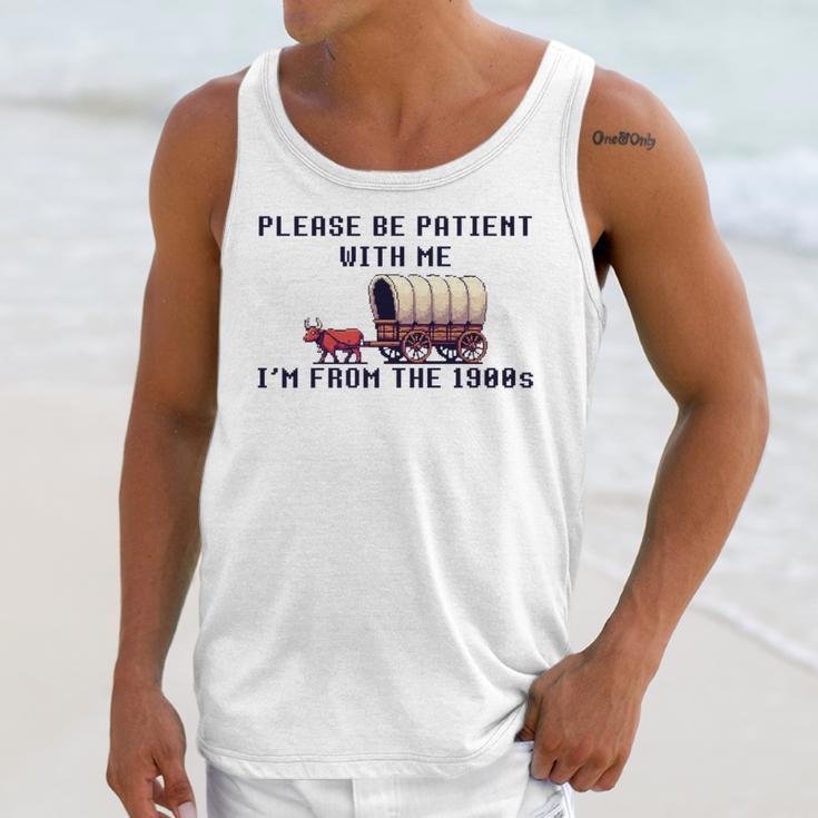 PLEASE BE PATIENT WITH ME I'M FROM THE 1900s 90s Meme Premium Unisex Tank Top PLEASE BE PATIENT WITH ME I'M FROM THE 1900s 90s Meme Premium Unisex Tank Top