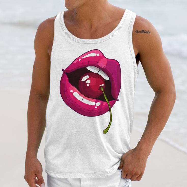 Rainbow Lips With a Cherry In The Mouth 80s Nostalgia Premium Tri-Blend Unisex Tank Top