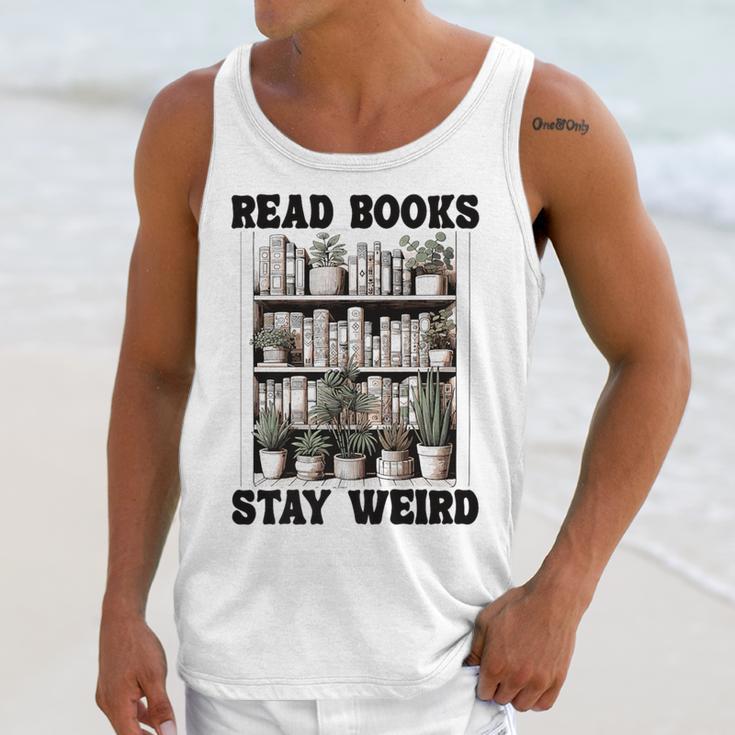Read Books Stay Weird Book Lover Joke Introvert Reading Premium Unisex Tank Top