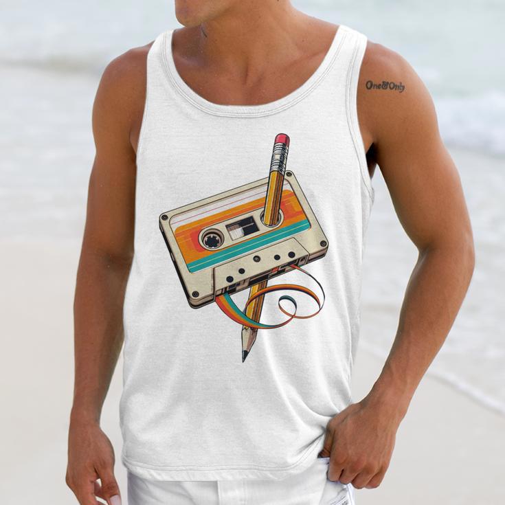 Retro Cassette Tape & Pencil Rewind Nostalgia Party 80s 90s Unisex Tank Top
