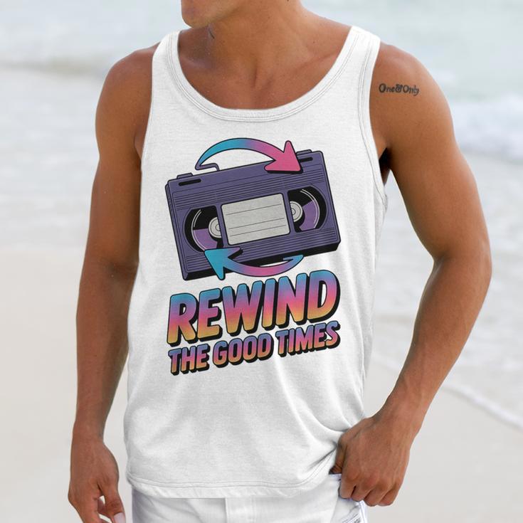 Rewind Good Times Retro VHS Tape Nostalgia 80s 90s Premium Tri-Blend Unisex Tank Top