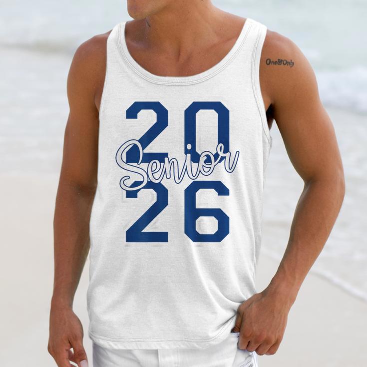 Senior 2026 Graduation Varsity Navy Blue On The Back Unisex Tank Top