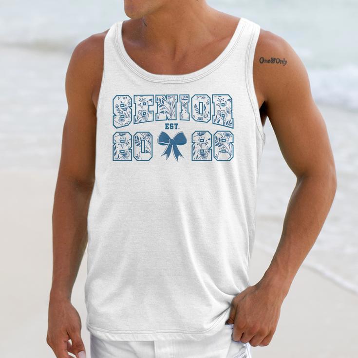 Senior 26 Graduation Class Of 2026 Bow Blue Toile Floral Unisex Tank Top