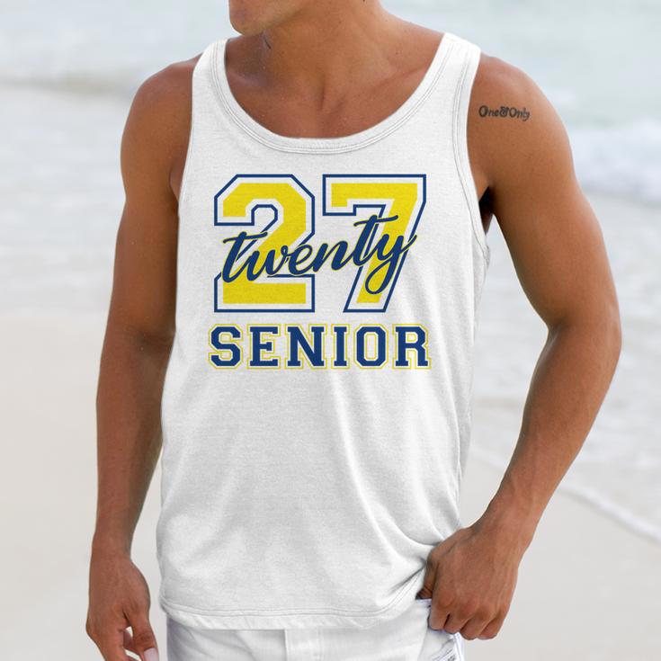 Senior Class Of 2027 Graduation Yellow And Blue On The Back Premium Tri-Blend Unisex Tank Top