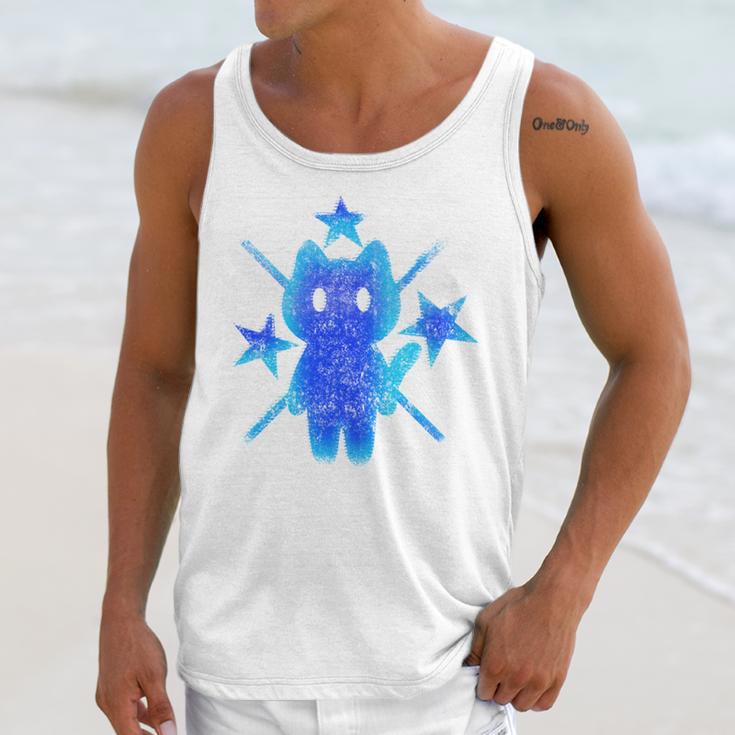 Yk2 Grunge Earthy Blue Cat With Stars Tomboy 90s Nostalgia Unisex Tank Top