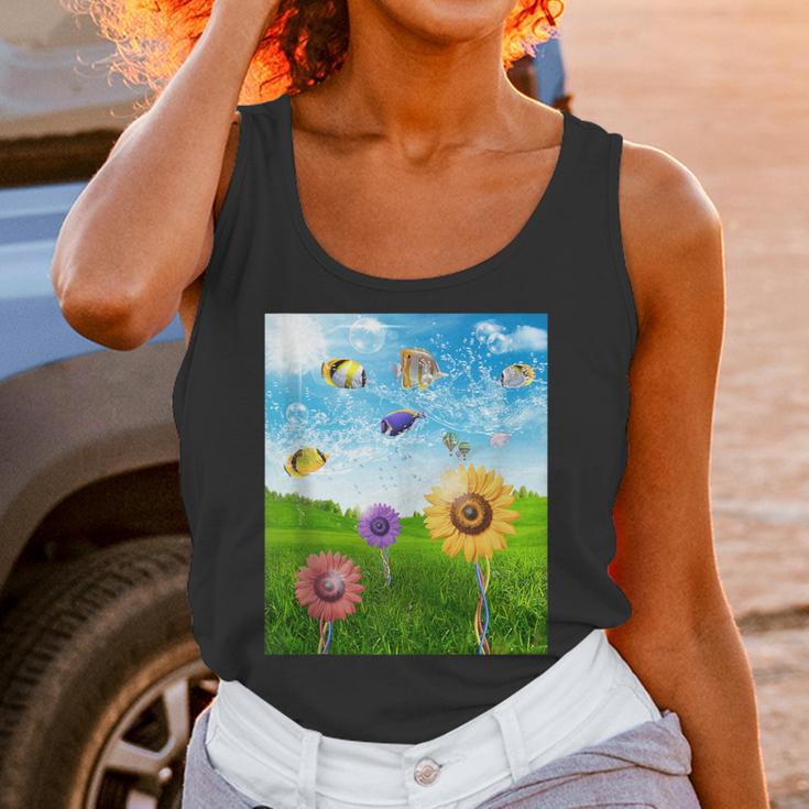 Frutiger Aero Aesthetic Tech Scenery Fishes Sunflower Unisex Tank Top