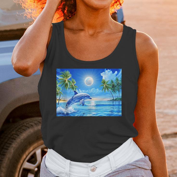 Frutiger Aero Dolphin Sunset Ocean With Palm Trees Y2k Unisex Tank Top Frutiger Aero Dolphin Sunset Ocean With Palm Trees Y2k Unisex Tank Top