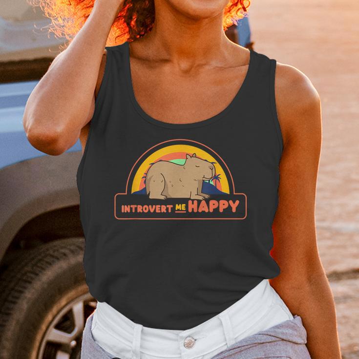 Introvert Me Happy Retro Sunset Capybara Tee Unisex Tank Top