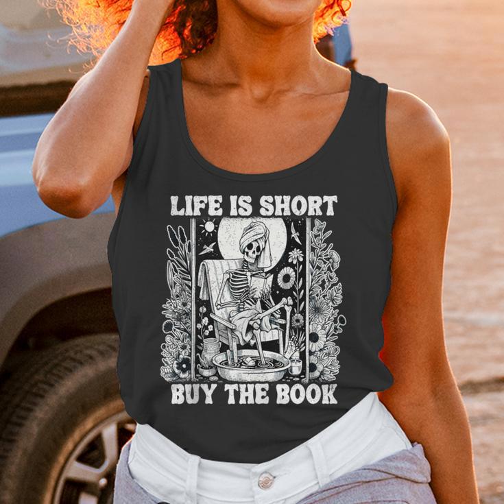 Life Is Short Buy The Book Introvert Skeleton Reading Unisex Tank Top