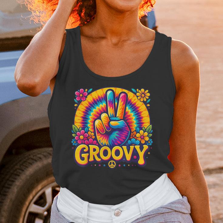 Peace Sign Groovy Vibes Costume Nostalgia Tie Dye Fashion Unisex Tank Top