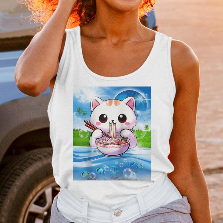 Frutiger Aero Aesthetic Tech Kawaii Ramen Cat Fishes Raglan Baseball Tee Unisex Tank Top