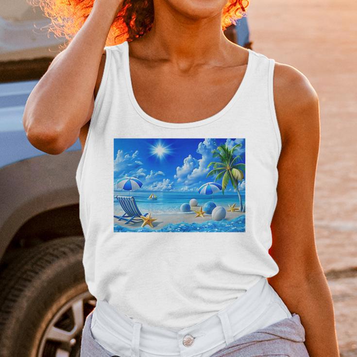 Frutiger Aero Beach Y2k Aesthetic Palm Tree Sand Ocean Premium Unisex Tank Top
