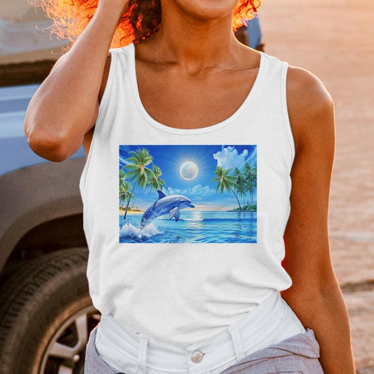 Frutiger Aero Dolphin Sunset Ocean With Palm Trees Y2k Premium Unisex Tank Top Frutiger Aero Dolphin Sunset Ocean With Palm Trees Y2k Premium Unisex Tank Top