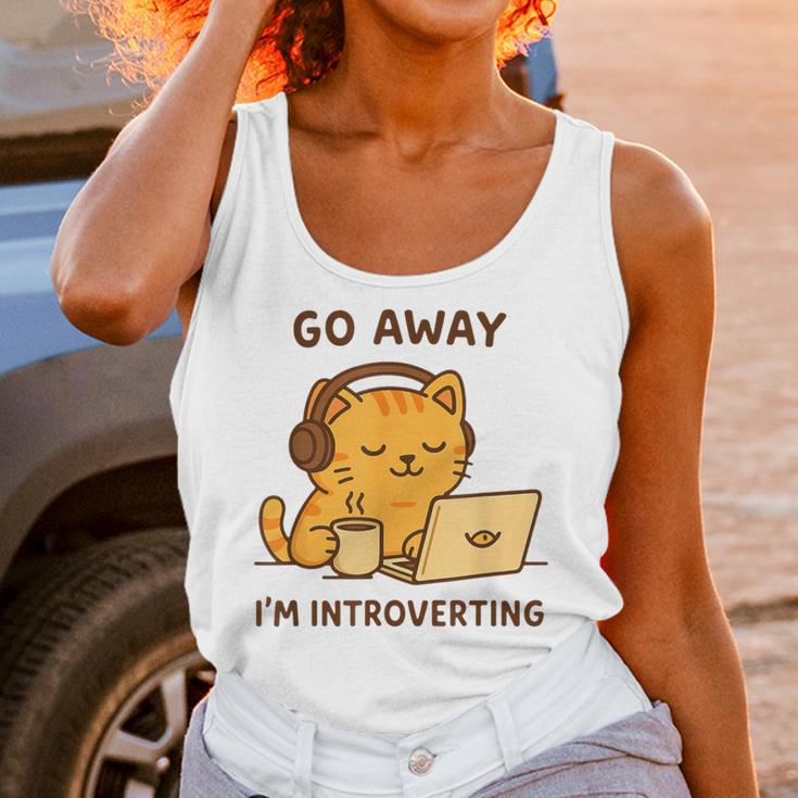 Go Away I'm Introverting Cozy Cat With Laptop And Coffee Unisex Tank Top
