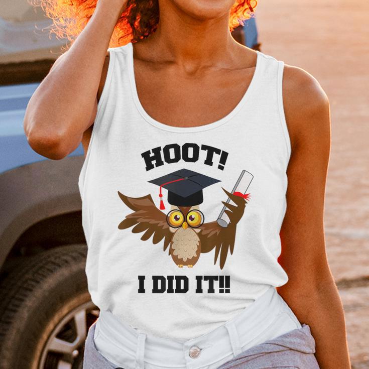 Hoot I Did It Grad Owl Holding Graduation Diploma Congrats Unisex Tank Top
