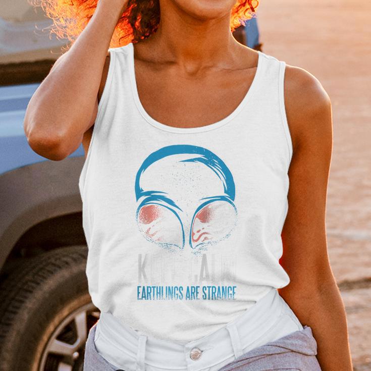 Keep Calm Earthlings Are Strange Alien Introvert Raglan Baseball Tee Unisex Tank Top