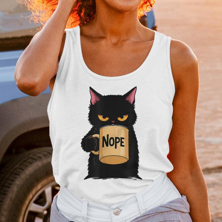 Nope Coffee Cat – Introvert Humor Monday Kitty Unisex Tank Top