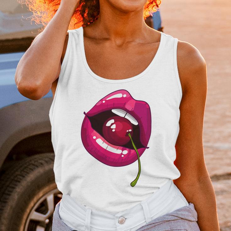 Rainbow Lips With a Cherry In The Mouth 80s Nostalgia Premium Tri-Blend Unisex Tank Top